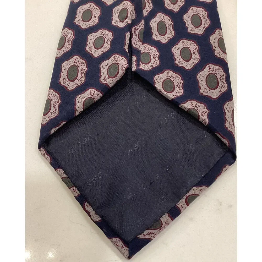 giorgio armani cavatte Men’s Tie 4” navy patterned Italian 100% silk tie necktie